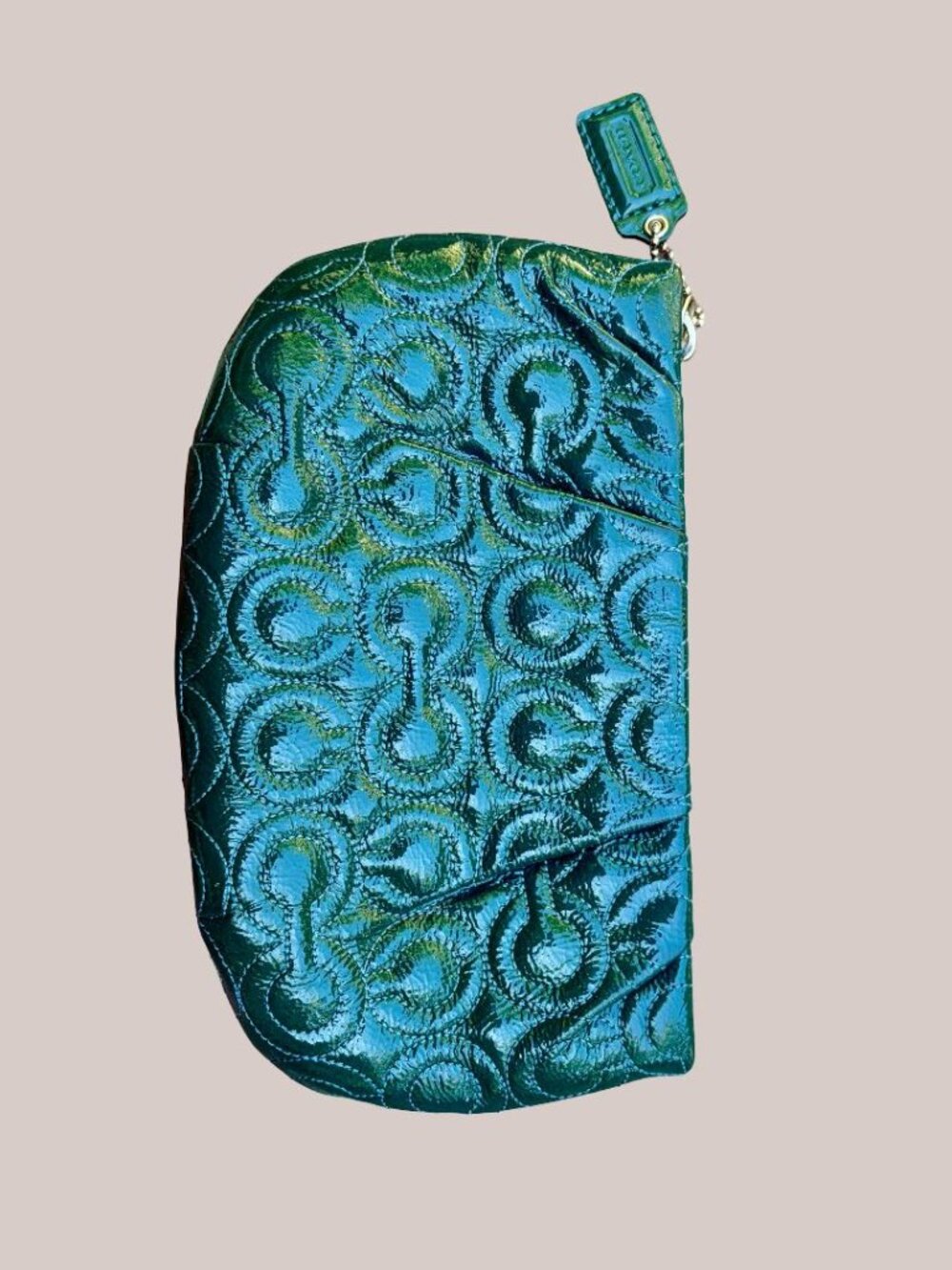COACH Signature Debossed Patent Leather Jade Pouch Bag